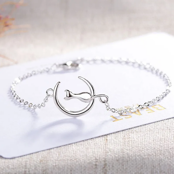 Armband Katze Sterlingsilber 925 Damen Mädchen Kinder Armkette 18 cm