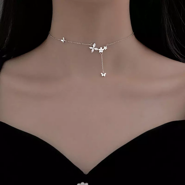 Halskette mit Anhänger Blume Sterling Silber Zirkonia Damen Collierkette