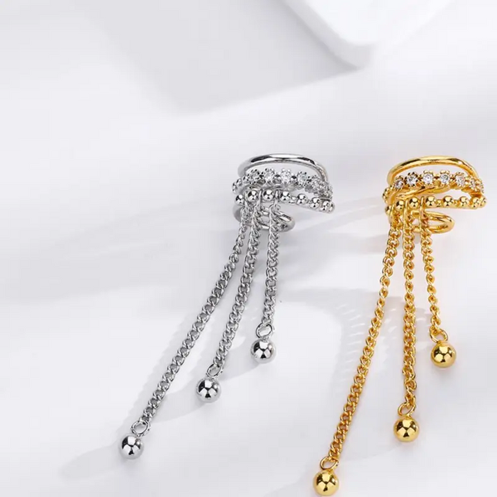 Ohrklemme m-Anhänger kette Sterlingsilber 925 Zirkonia Damen Ohrringe Ohne Loch - Vipfashion797