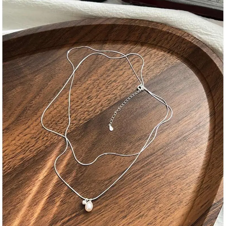 Doppelte Halskettemit mit Perle Sterling Silber 925 Damen Mädchen Collier - Vipfashion797