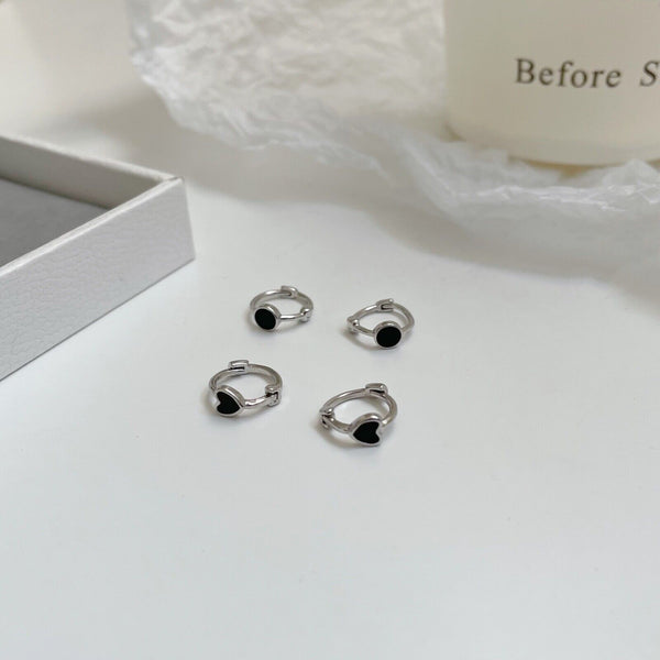 Creolen Herz Silber 925 Schwarz Damen Ohrringe 11mm