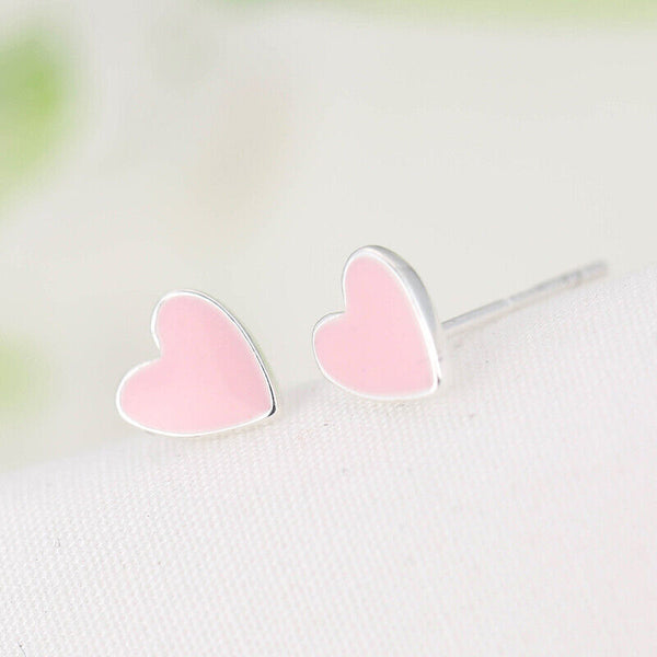Pink Ohrringe Herz Sterling Silber 925 Damen Mädchen Ohrstecker