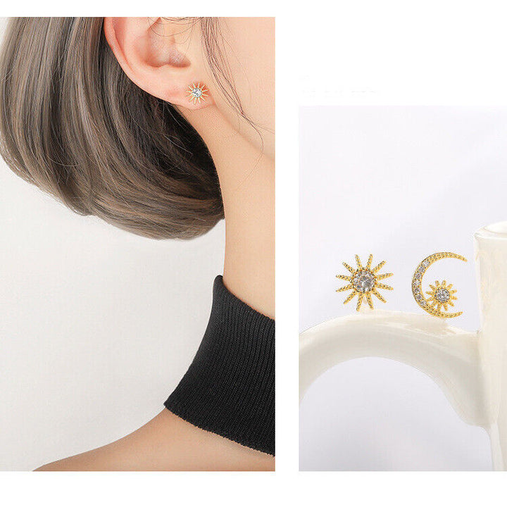 Ohrstecker Mond - Stern Silber 925 Zirkonia Damen Ohrringe - Vipfashion797