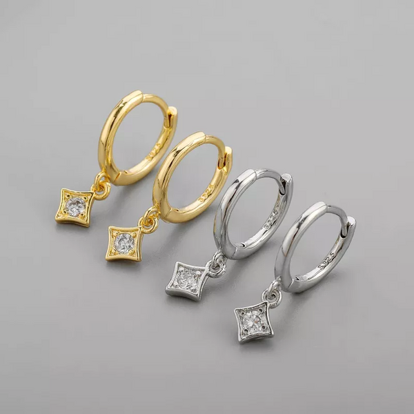 Ohrringe mit quadratischem Anhänger Silber 925 Zirkonia Damen Creole