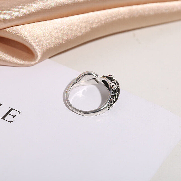 Ring Fisch Silber 925 Geschwärzt Damen 50 - 60 Verstellbar - Vipfashion797