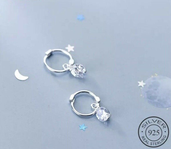Creolen Rund mit Anhänger Zirkonia Silber 925 Damen Ohrringe