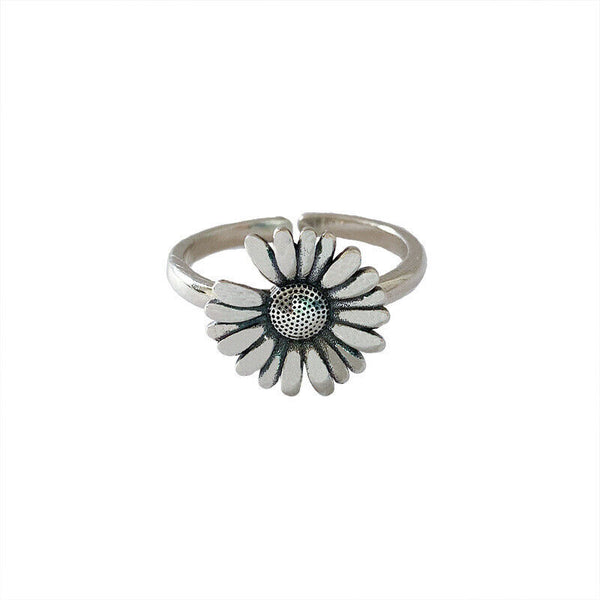 Damen Ring Blume  Silber 925 Geschwärzt verstellbar 50-54