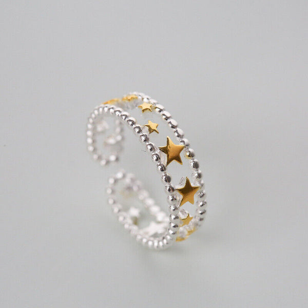 Damen Ring Sterne Sterlingsilber 925 offen Größenverstellbar 49-54 - Vipfashion797