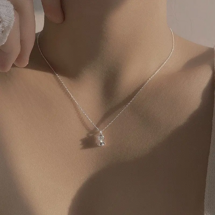 Halskette Anhänger Engel Sterling Silber 925 Zirkonia Perle Damen Mädchen - Vipfashion797
