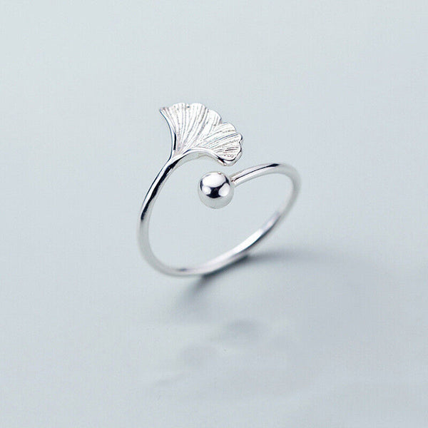 Ginkgo Blatte Sterling Silber 925 Damen Ring größenverstellbar 52-56